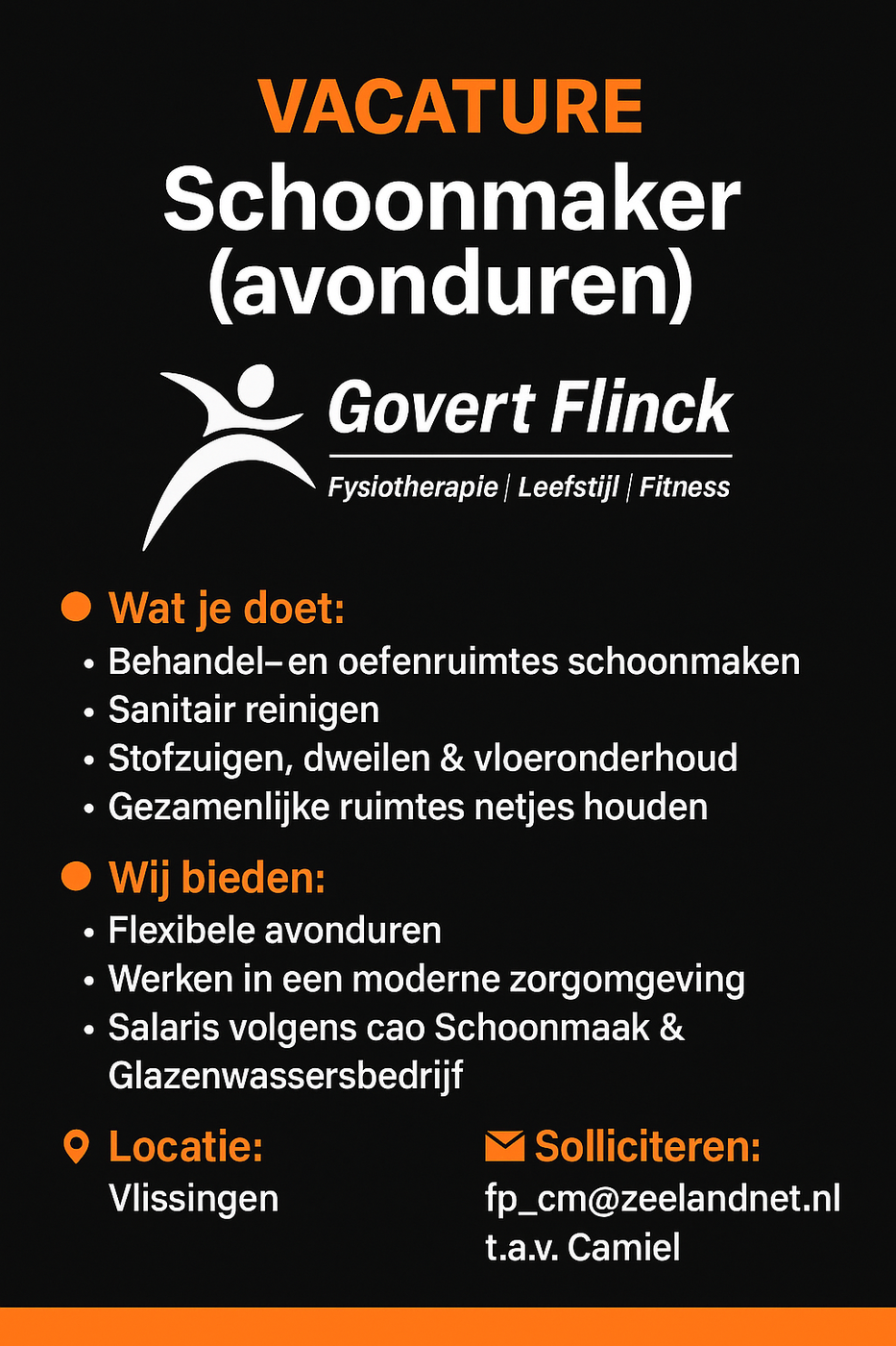 Vacature Schoonmaak locatie Govert Flinck